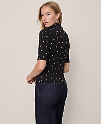 Dotted Mock Neck Elbow Sleeve Top carousel Product Image 2