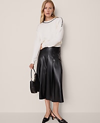 Faux Leather Pleated Midi Skirt carousel Product Image 4