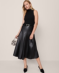 Faux Leather Pleated Midi Skirt carousel Product Image 1