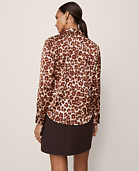 Petite Animal Print Satin Button Down Shirt carousel Product Image 2