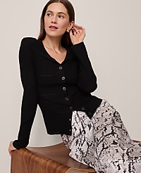 Petite Ribbed V-Neck Cardigan carousel Product Image 1