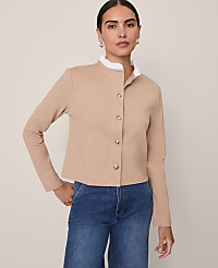 Ruffle Neck Cardigan in Ponte carousel Product Image 3
