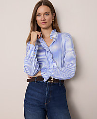 Petite Striped Ruffle Collar Blouse carousel Product Image 1