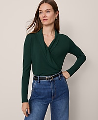 Petite Shawl Collar Wrap Top carousel Product Image 1