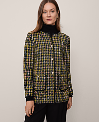 The Petite Long Crew Neck Jacket in Houndstooth Tweed carousel Product Image 1