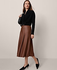 Faux Leather Pleated Midi Skirt carousel Product Image 1