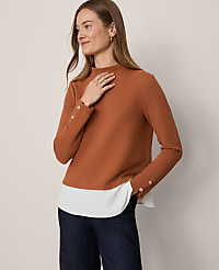 Petite Mixed Media Mock Neck Top carousel Product Image 1