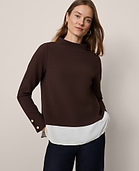 Mixed Media Mock Neck Top carousel Product Image 1