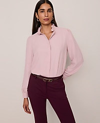 Ruffle Neck Satin Blouse carousel Product Image 1
