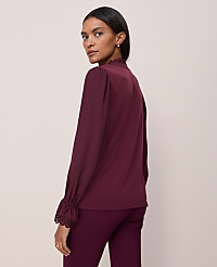 Petite Lace Ruffle Trim Blouse carousel Product Image 2