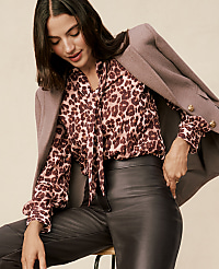 Petite Animal Print Tie V-Neck Popover carousel Product Image 1