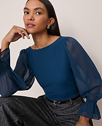 Mixed Media Pleated Sleeve Top carousel Product Image 1