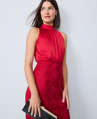 Petite Mixed Media Halter Sheath Dress carousel Product Image 5