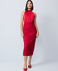 Petite Mixed Media Halter Sheath Dress carousel Product Image 4