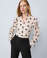 Petite Dotted Ruffle Trim Blouse carousel Product Image 1