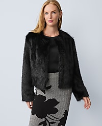 Petite Faux Fur Crew Neck Jacket carousel Product Image 2