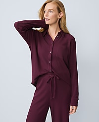Waffle Button Down Lounge Top carousel Product Image 1