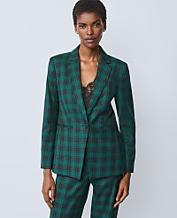 The Petite Notched Single Button Blazer in Plaid carousel Product Image 1