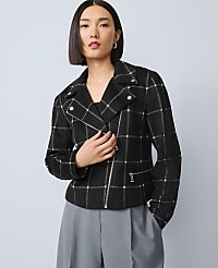 The Petite Fitted Moto Jacket in Windowpane carousel Product Image 1