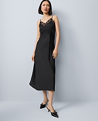 Lace Trim Satin Slip Midi Dress carousel Product Image 2