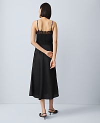 Lace Trim Satin Slip Midi Dress carousel Product Image 3