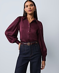 Petite Satin Blouson Sleeve Blouse carousel Product Image 1