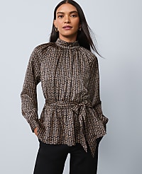 Petite Chain Link Print Tie Waist Blouse carousel Product Image 1