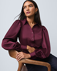 Petite Satin Blouson Sleeve Blouse carousel Product Image 3