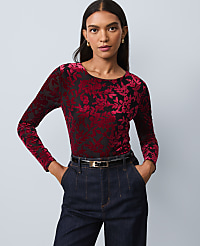 Floral Velvet Crew Neck Top carousel Product Image 1