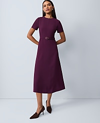 Belted Crew Neck Midi Dress carousel Product Image 1