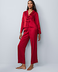 Satin Tie Front Pajama Set carousel Product Image 1