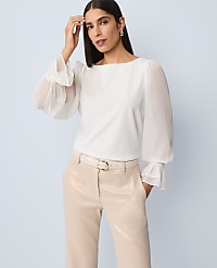 Mixed Media Pleated Sleeve Top carousel Product Image 4