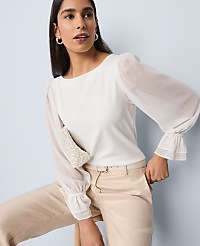 Mixed Media Pleated Sleeve Top carousel Product Image 1