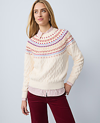 Petite Weekend Fair Isle Cable Sweater carousel Product Image 2