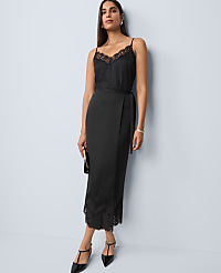 Satin Lace Hem Wrap Skirt carousel Product Image 1