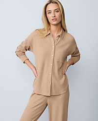 Waffle Button Down Lounge Top carousel Product Image 1