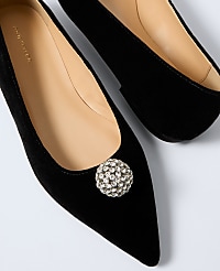 Pointy Toe Embellished Velvet Flat carousel Product Image 2
