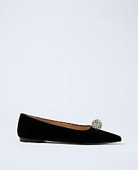 Pointy Toe Embellished Velvet Flat carousel Product Image 1
