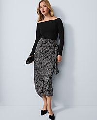 Petite Dotted Side-Tie Satin Midi Skirt carousel Product Image 1