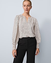 Dotted Smocked Crew Neck Top carousel Product Image 1