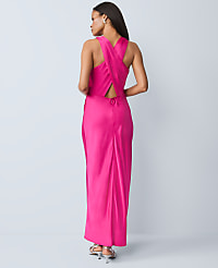Petite Halter Bias Satin Maxi Dress carousel Product Image 2