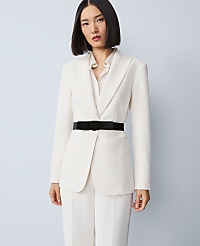 The Belted Fitted Long Blazer in Crepe carousel Product Image 1