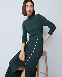 Petite Ribbed Button Sweater Dress carousel Product Image 1