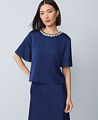Embellished Trim Satin Top carousel Product Image 1
