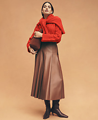 Petite Faux Leather Pleated Midi Skirt carousel Product Image 5
