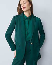 The Petite Fitted Long Blazer in Satin carousel Product Image 1