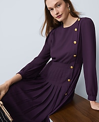 Petite Pleated Button Flare Midi Dress carousel Product Image 3