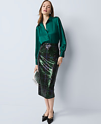 Sequin Plaid Column Midi Skirt carousel Product Image 1