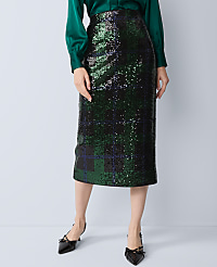 Sequin Plaid Column Midi Skirt carousel Product Image 2