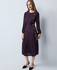 Petite Pleated Button Flare Midi Dress carousel Product Image 1